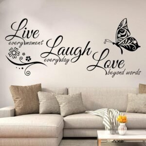Live Laugh Love Wall Decal Stickers Art, Vinyl Live Every Moment Laugh Every Day Love Beyond Words Wall Decor Motivational Quotes for Bedroom, Removable Wall Sign Mural DIY Home Decorations(140x70cm)