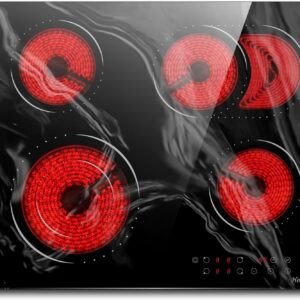 Ceramic Hob,Hobsir 4 Zone Built-in Electric Hob 60cm, Ceramic Cooktop with Touch Control, 6400W, 9 Power Levels, Dual Ring Zone, Oval Zone, Timer, Child Lock, for All Pots, Hard Wired,LH09