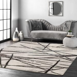 Leesentec Area Rugs Rugs Living Room Bedroom Rug Modern Short Pile Rugs Bohemian Carpet Abstract Geometric Straight Line Pattern Carpets Non-slip Large Rug (Beige pattern, 200x 250 cm)