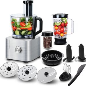 Food Processor, TopStrong 11-in-1 food processor and blender with Chopping Blending Kneading Grinding Whisking Juicing, 1100W, 3 Speeds Plus Pulse, 3.2 L Bowl and 1.5L Jug Blender, Color Silver